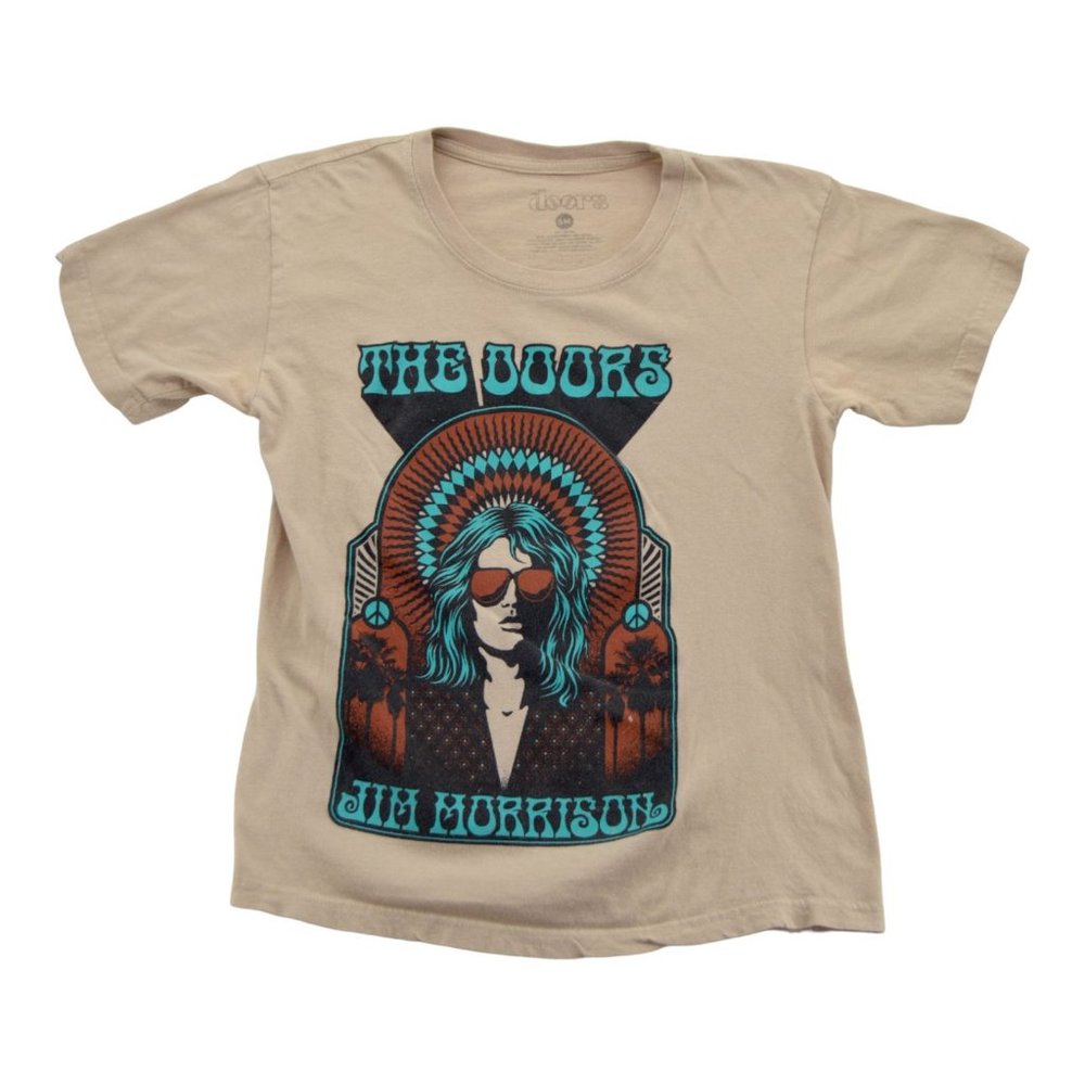 The Doors Womens Size Small Tan & Blue‎ Short Sleeve Graphic Tee